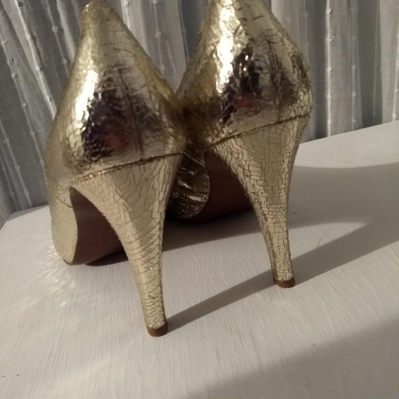 J. Crew Crackled Gold Leather Heels - Picture 3 of 9